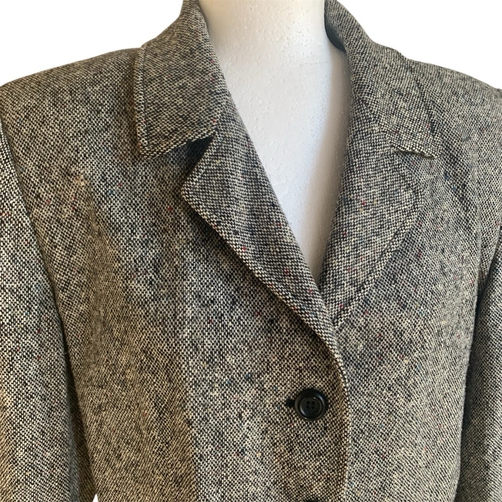 Tweed Blazer Wool Jacket w Detached Scarf Heritage Classic VTG Grey S10 - Picture 4 of 14